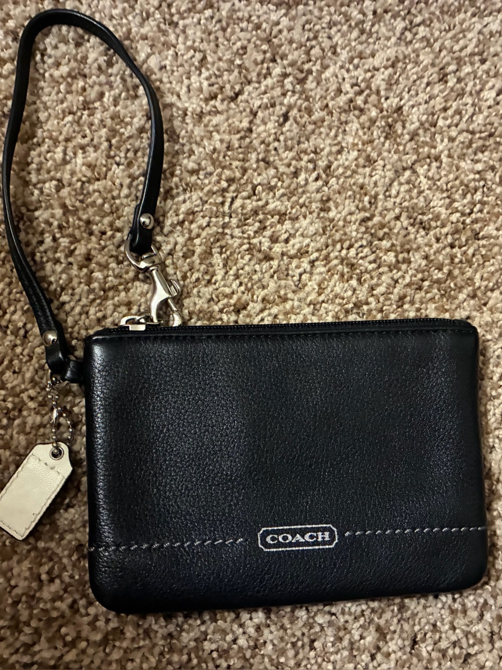 Coach Black Leather Wristlet with Silver Accents